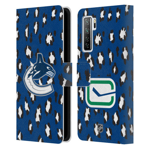 NHL Vancouver Canucks Leopard Patten Leather Book Wallet Case Cover For Huawei Nova 7 SE/P40 Lite 5G
