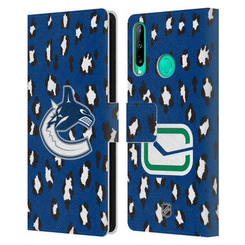 NHL Vancouver Canucks Leopard Patten Leather Book Wallet Case Cover For Huawei P40 lite E