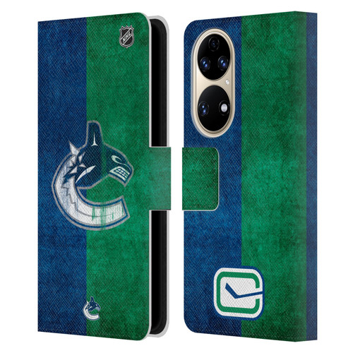 NHL Vancouver Canucks Half Distressed Leather Book Wallet Case Cover For Huawei P50