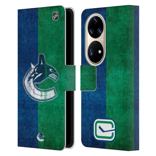 NHL Vancouver Canucks Half Distressed Leather Book Wallet Case Cover For Huawei P50 Pro
