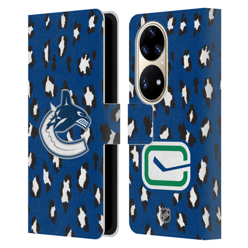 NHL Vancouver Canucks Leopard Patten Leather Book Wallet Case Cover For Huawei P50 Pro
