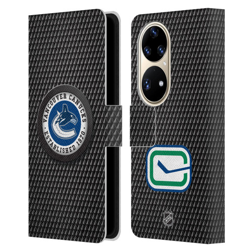 NHL Vancouver Canucks Puck Texture Leather Book Wallet Case Cover For Huawei P50 Pro