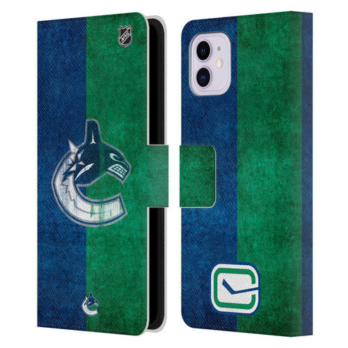 NHL Vancouver Canucks Half Distressed Leather Book Wallet Case Cover For Apple iPhone 11