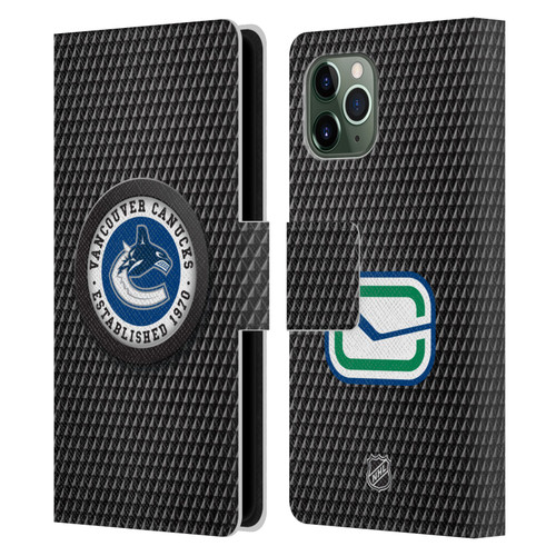 NHL Vancouver Canucks Puck Texture Leather Book Wallet Case Cover For Apple iPhone 11 Pro