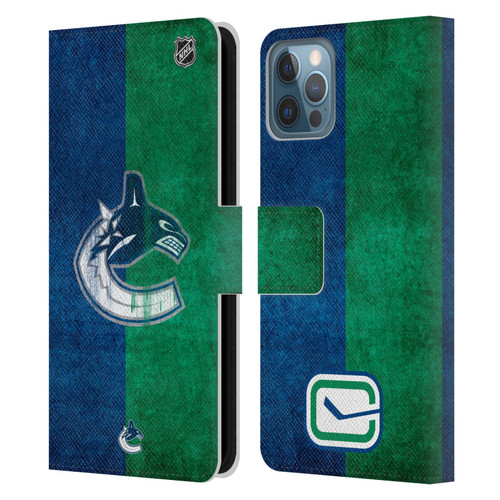 NHL Vancouver Canucks Half Distressed Leather Book Wallet Case Cover For Apple iPhone 12 / iPhone 12 Pro