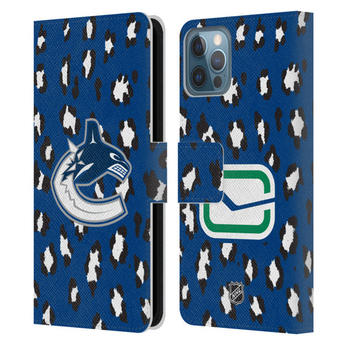 NHL Vancouver Canucks Leopard Patten Leather Book Wallet Case Cover For Apple iPhone 12 / iPhone 12 Pro