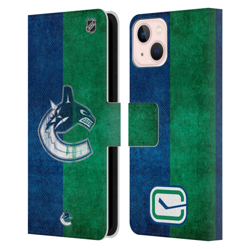 NHL Vancouver Canucks Half Distressed Leather Book Wallet Case Cover For Apple iPhone 13