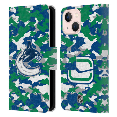 NHL Vancouver Canucks Camouflage Leather Book Wallet Case Cover For Apple iPhone 13 Mini