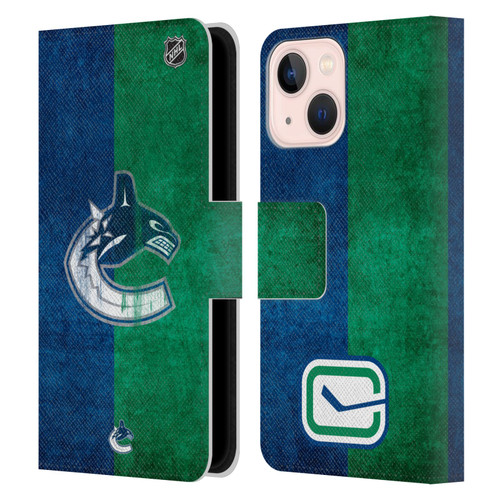 NHL Vancouver Canucks Half Distressed Leather Book Wallet Case Cover For Apple iPhone 13 Mini