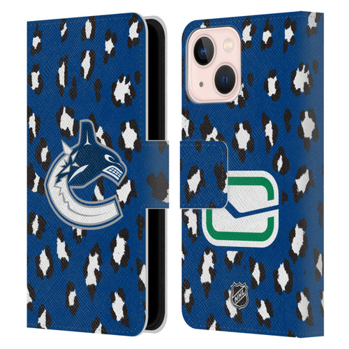 NHL Vancouver Canucks Leopard Patten Leather Book Wallet Case Cover For Apple iPhone 13 Mini