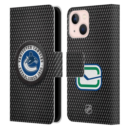 NHL Vancouver Canucks Puck Texture Leather Book Wallet Case Cover For Apple iPhone 13 Mini
