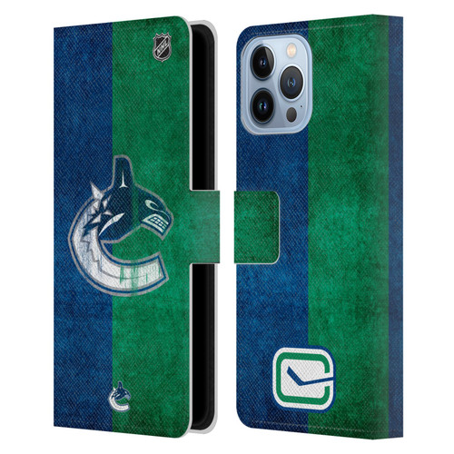 NHL Vancouver Canucks Half Distressed Leather Book Wallet Case Cover For Apple iPhone 13 Pro Max