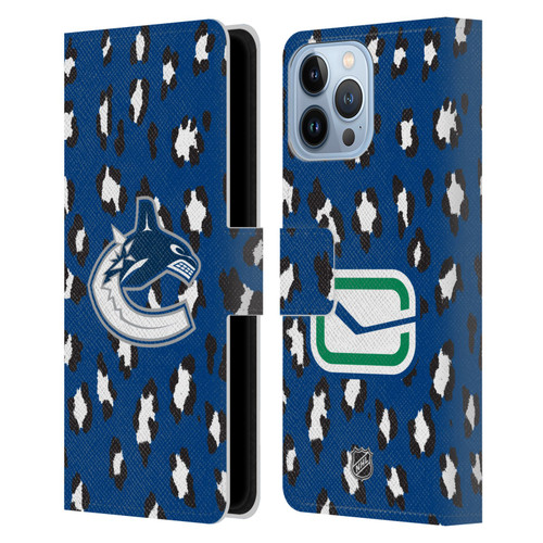 NHL Vancouver Canucks Leopard Patten Leather Book Wallet Case Cover For Apple iPhone 13 Pro Max