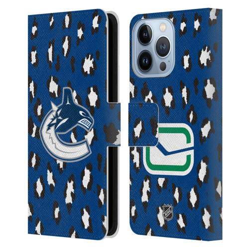 NHL Vancouver Canucks Leopard Patten Leather Book Wallet Case Cover For Apple iPhone 13 Pro