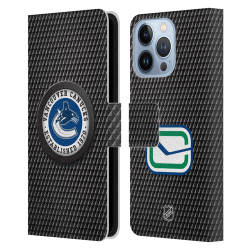 NHL Vancouver Canucks Puck Texture Leather Book Wallet Case Cover For Apple iPhone 13 Pro
