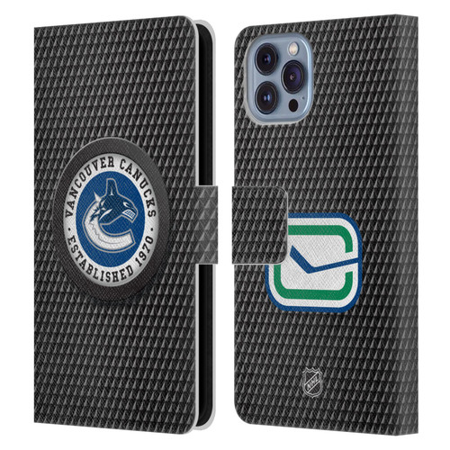 NHL Vancouver Canucks Puck Texture Leather Book Wallet Case Cover For Apple iPhone 14