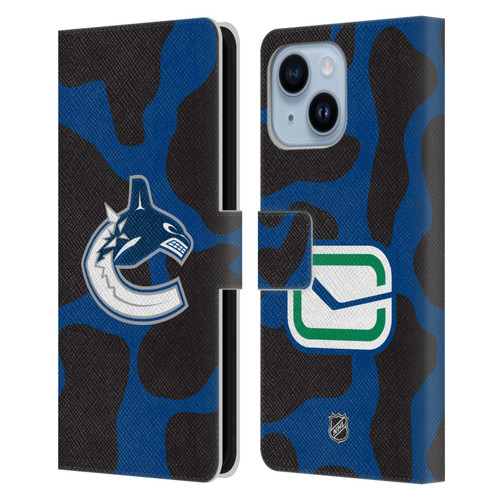 NHL Vancouver Canucks Cow Pattern Leather Book Wallet Case Cover For Apple iPhone 14 Plus