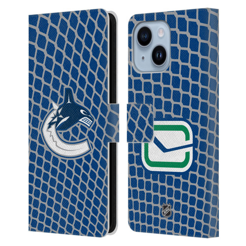 NHL Vancouver Canucks Net Pattern Leather Book Wallet Case Cover For Apple iPhone 14 Plus