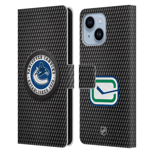 NHL Vancouver Canucks Puck Texture Leather Book Wallet Case Cover For Apple iPhone 14 Plus