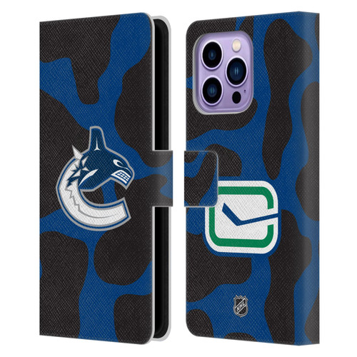 NHL Vancouver Canucks Cow Pattern Leather Book Wallet Case Cover For Apple iPhone 14 Pro Max