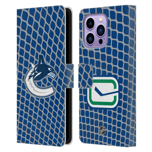 NHL Vancouver Canucks Net Pattern Leather Book Wallet Case Cover For Apple iPhone 14 Pro Max