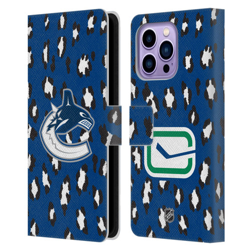 NHL Vancouver Canucks Leopard Patten Leather Book Wallet Case Cover For Apple iPhone 14 Pro Max