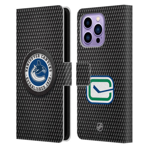 NHL Vancouver Canucks Puck Texture Leather Book Wallet Case Cover For Apple iPhone 14 Pro Max