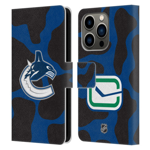 NHL Vancouver Canucks Cow Pattern Leather Book Wallet Case Cover For Apple iPhone 14 Pro