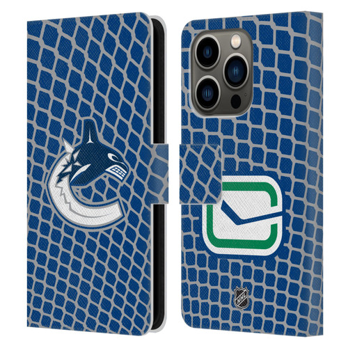 NHL Vancouver Canucks Net Pattern Leather Book Wallet Case Cover For Apple iPhone 14 Pro
