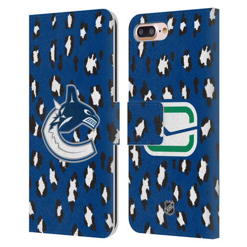 NHL Vancouver Canucks Leopard Patten Leather Book Wallet Case Cover For Apple iPhone 7 Plus / iPhone 8 Plus