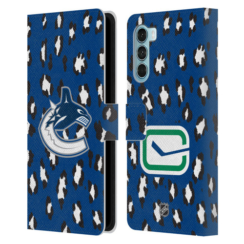 NHL Vancouver Canucks Leopard Patten Leather Book Wallet Case Cover For Motorola Edge S30 / Moto G200 5G