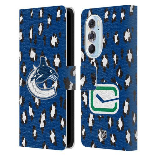 NHL Vancouver Canucks Leopard Patten Leather Book Wallet Case Cover For Motorola Edge X30