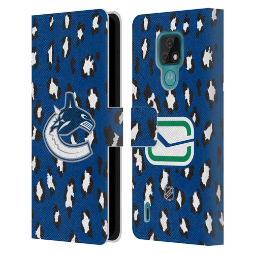 NHL Vancouver Canucks Leopard Patten Leather Book Wallet Case Cover For Motorola Moto E7