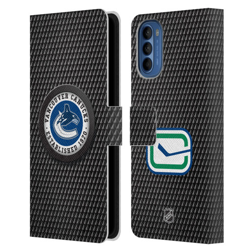 NHL Vancouver Canucks Puck Texture Leather Book Wallet Case Cover For Motorola Moto G41