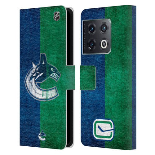 NHL Vancouver Canucks Half Distressed Leather Book Wallet Case Cover For OnePlus 10 Pro