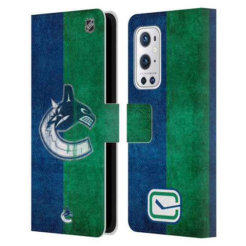NHL Vancouver Canucks Half Distressed Leather Book Wallet Case Cover For OnePlus 9 Pro