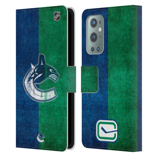 NHL Vancouver Canucks Half Distressed Leather Book Wallet Case Cover For OnePlus 9