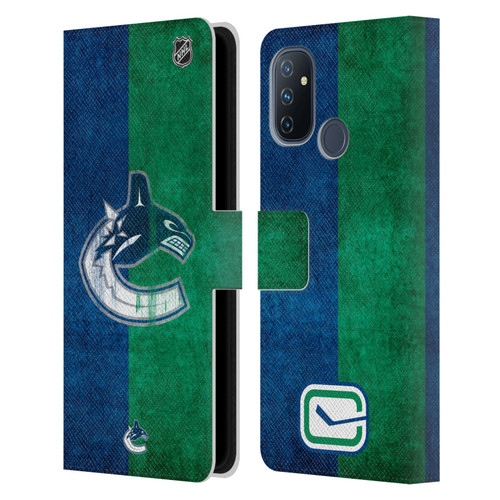 NHL Vancouver Canucks Half Distressed Leather Book Wallet Case Cover For OnePlus Nord N100