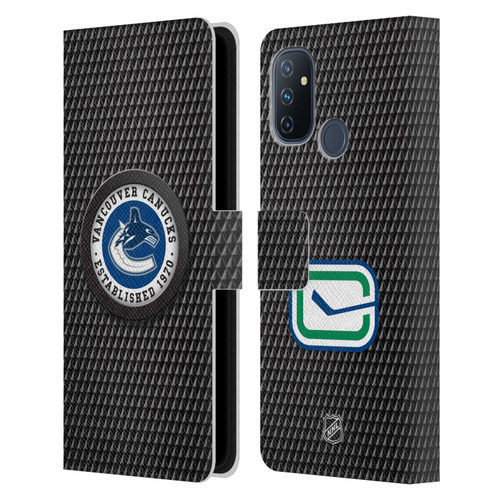 NHL Vancouver Canucks Puck Texture Leather Book Wallet Case Cover For OnePlus Nord N100