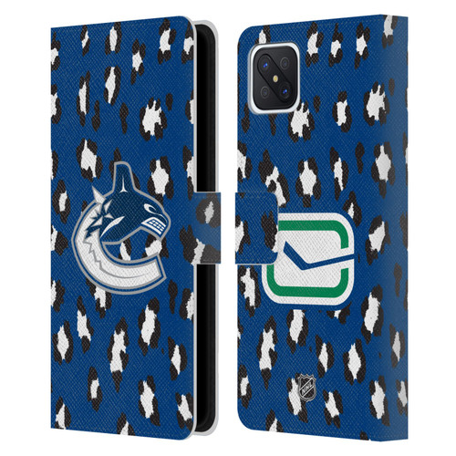 NHL Vancouver Canucks Leopard Patten Leather Book Wallet Case Cover For OPPO Reno4 Z 5G