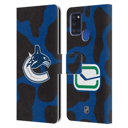 NHL Vancouver Canucks Cow Pattern Leather Book Wallet Case Cover For Samsung Galaxy A21s (2020)