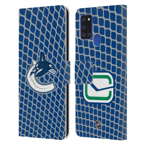 NHL Vancouver Canucks Net Pattern Leather Book Wallet Case Cover For Samsung Galaxy A21s (2020)