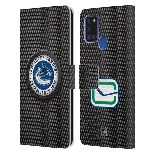 NHL Vancouver Canucks Puck Texture Leather Book Wallet Case Cover For Samsung Galaxy A21s (2020)
