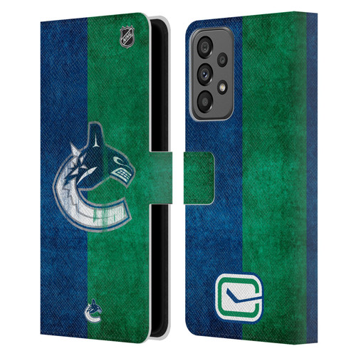 NHL Vancouver Canucks Half Distressed Leather Book Wallet Case Cover For Samsung Galaxy A73 5G (2022)