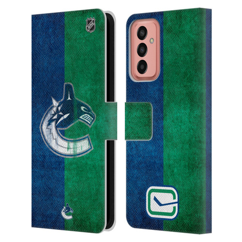 NHL Vancouver Canucks Half Distressed Leather Book Wallet Case Cover For Samsung Galaxy M13 (2022)