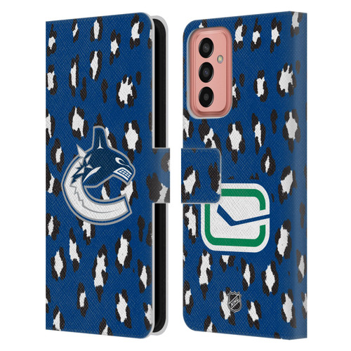 NHL Vancouver Canucks Leopard Patten Leather Book Wallet Case Cover For Samsung Galaxy M13 (2022)