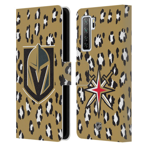 NHL Vegas Golden Knights Leopard Patten Leather Book Wallet Case Cover For Huawei Nova 7 SE/P40 Lite 5G