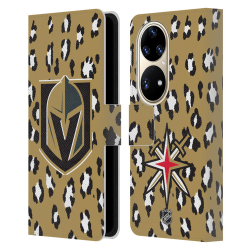 NHL Vegas Golden Knights Leopard Patten Leather Book Wallet Case Cover For Huawei P50 Pro