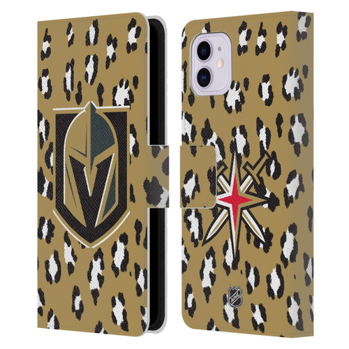 NHL Vegas Golden Knights Leopard Patten Leather Book Wallet Case Cover For Apple iPhone 11