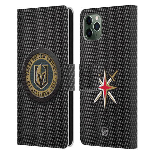 NHL Vegas Golden Knights Puck Texture Leather Book Wallet Case Cover For Apple iPhone 11 Pro Max